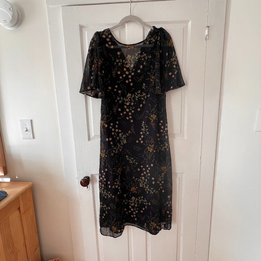 Zara Black with Floral Chifon Midi Dress - M